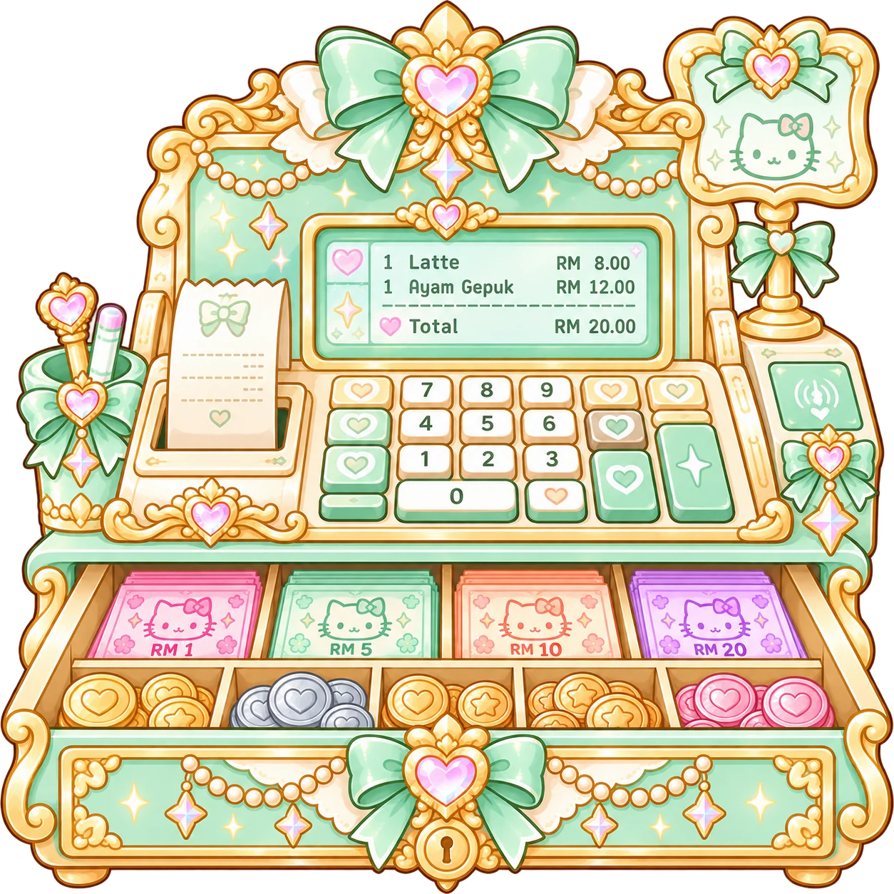 Cash register mint, laci terbuka