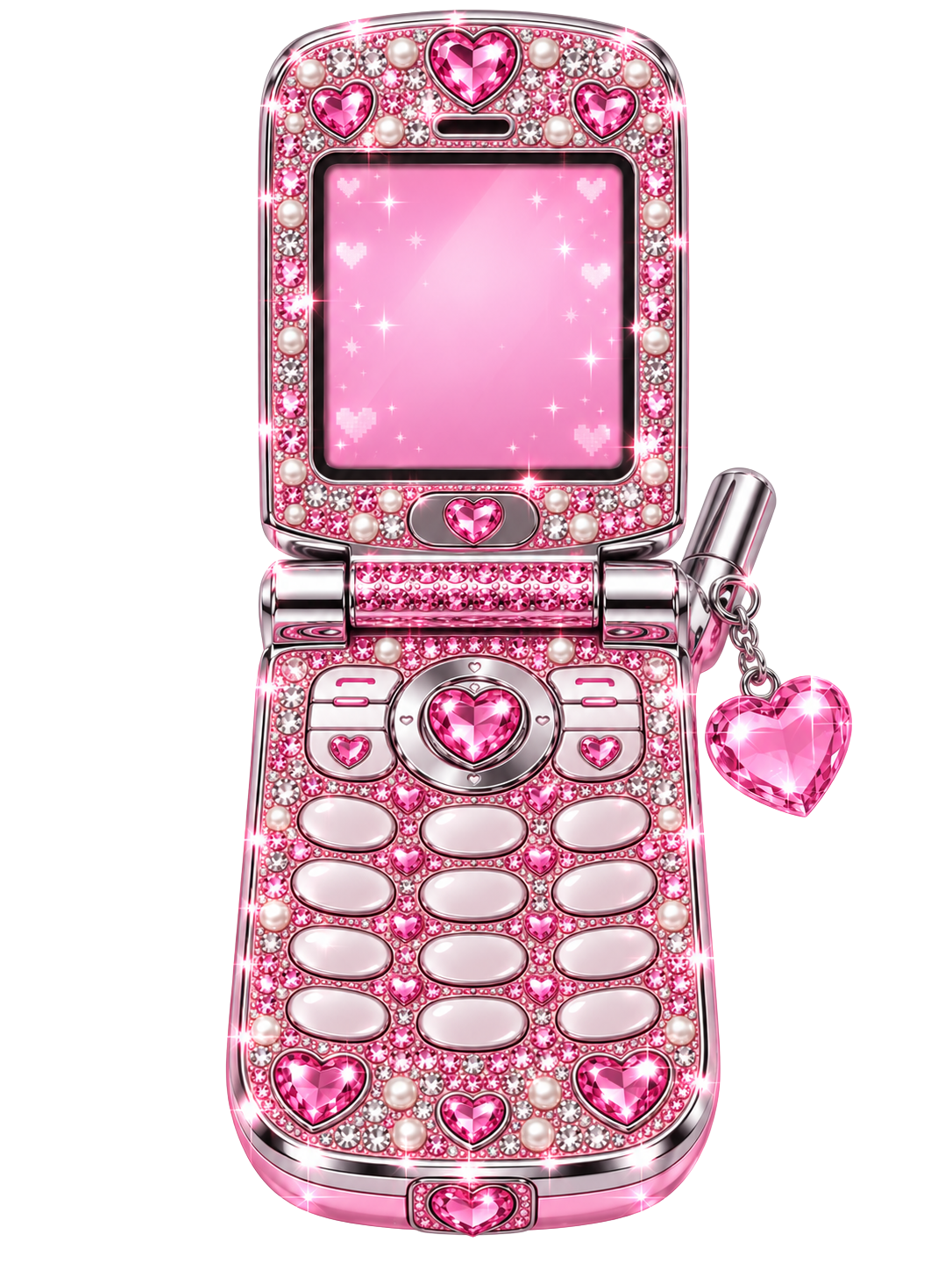 Sparkling pink Y2K flip phone decoration