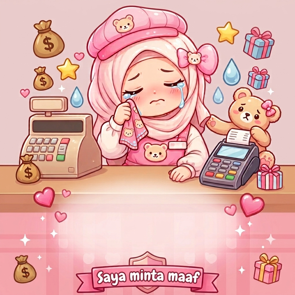 Ilustrasi cashier minta maaf kerana gaji dipotong
